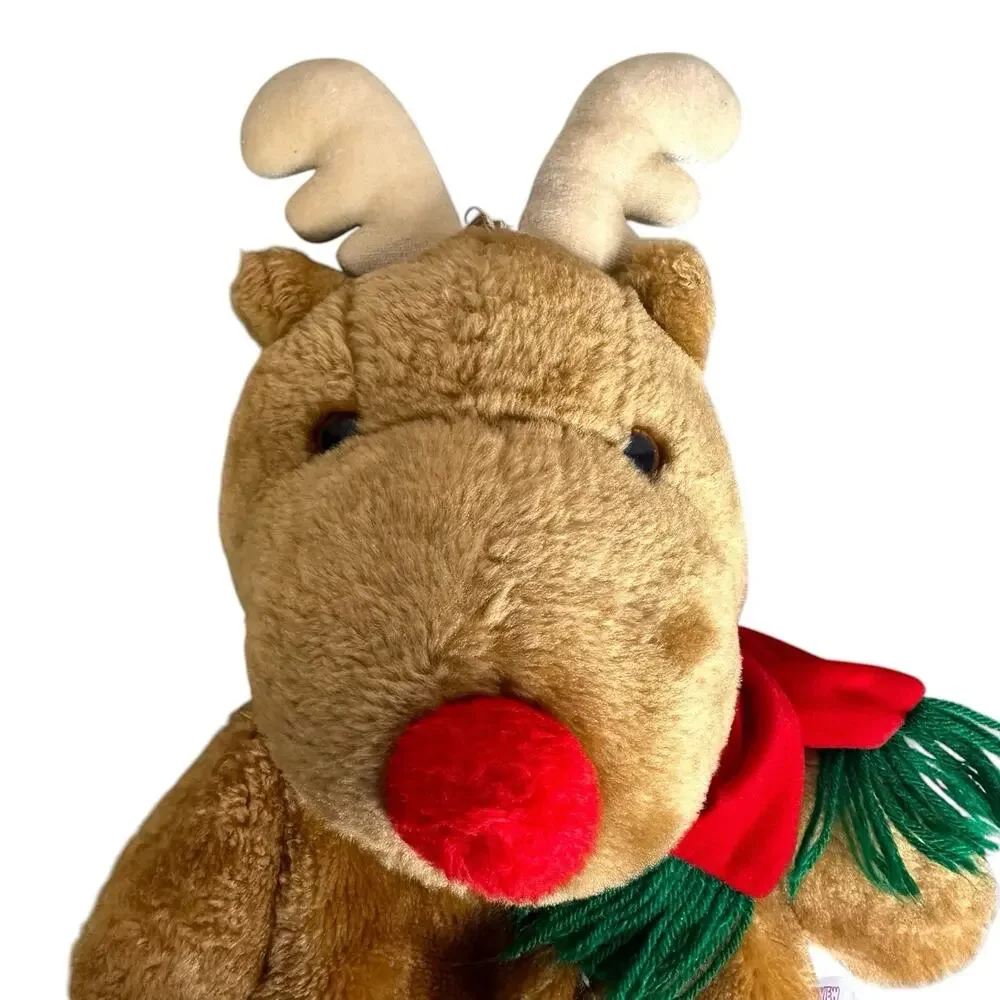 Fairview Reindeer Scarf 3D Plush Christmas Stocking Pouch Vintage 80s